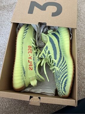 Yeezy Adidas Sneakers Neon Lime with Gum Sole